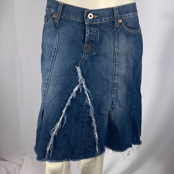Vintage Y2K Lucky Brand Rosey Raw Hem Asymmetrical Denim Skirt Size 10 - Picture 8 of 12